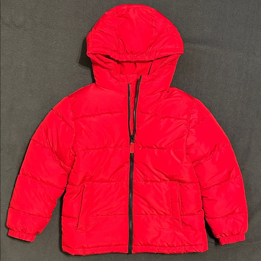 Swiss Tech Hooded Red Kids Puffer Jacket with Pockets
